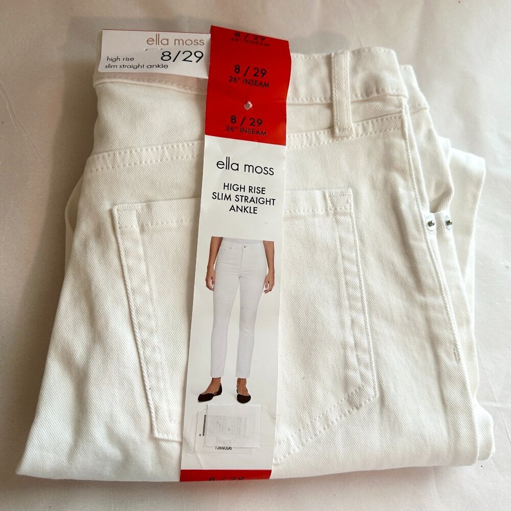 Ella Moss Jeans Women's Size 8 White High Rise Slim Straight Ankle  Coastal NEW